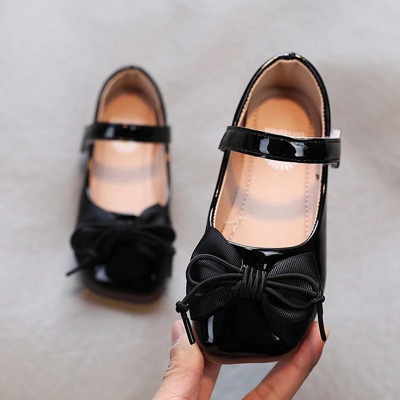 2021 spring new soft bottom peas shoes girls patent leather bow princess shoes