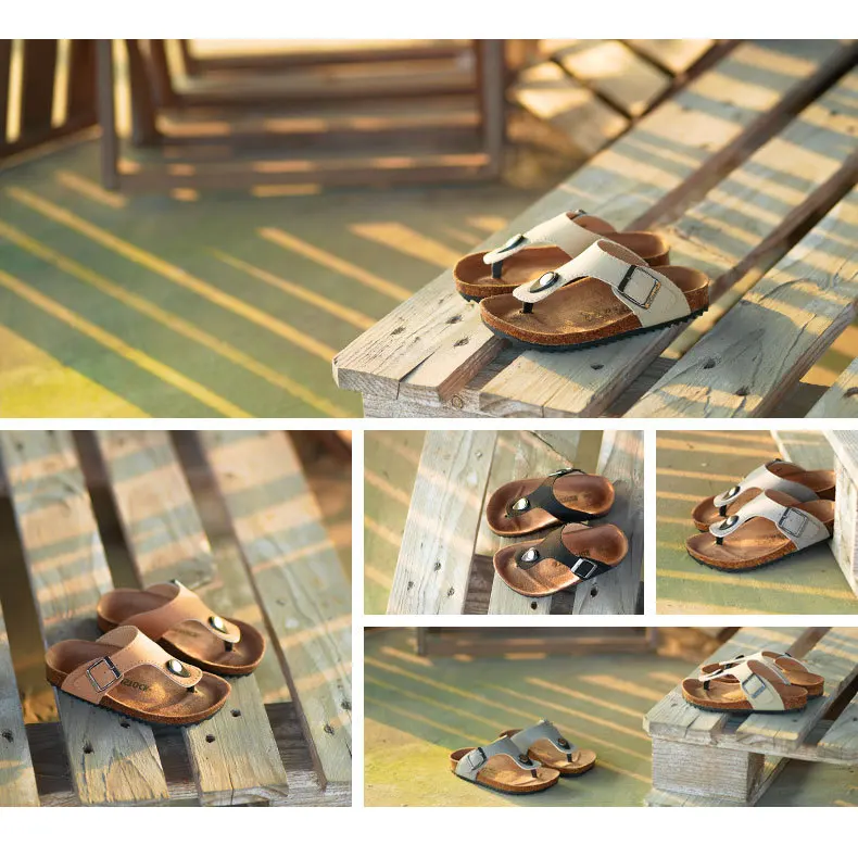 Cork Slippers Flip-flops Korean Version Foot Clip Tide Beach 2023 Spring Summer Children Boys and Girls Cotton Fabric Unisex