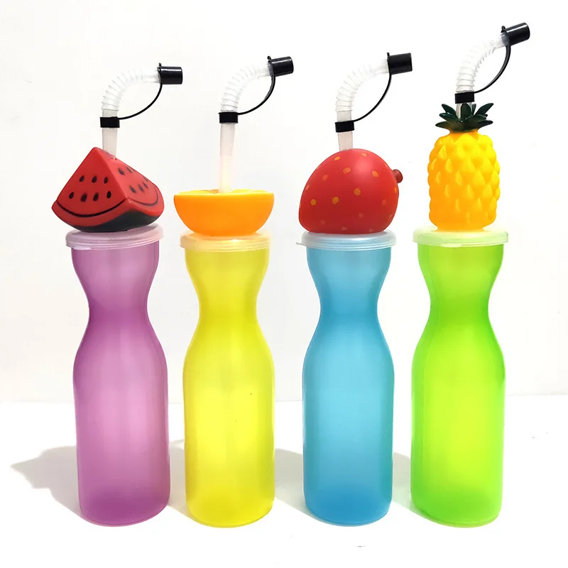 Оптовая продажа Новый стиль флэш фрукты 400 мл многоразовая пластиковая блестящая чашка с крышкой и соломой