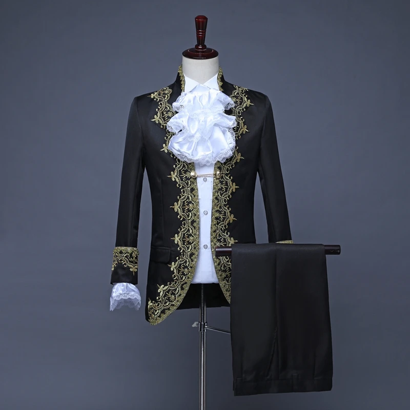 Mens Medieval Party Blazers Suits Dress Tuxedo European King Prince Royal Court Cosplay Costume Stage Prom Performance Clothing