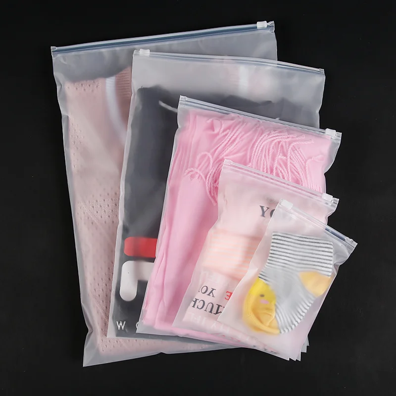Custom Frosted Transparent CPE  Plastic Clothing Packaging Bags With Zipper