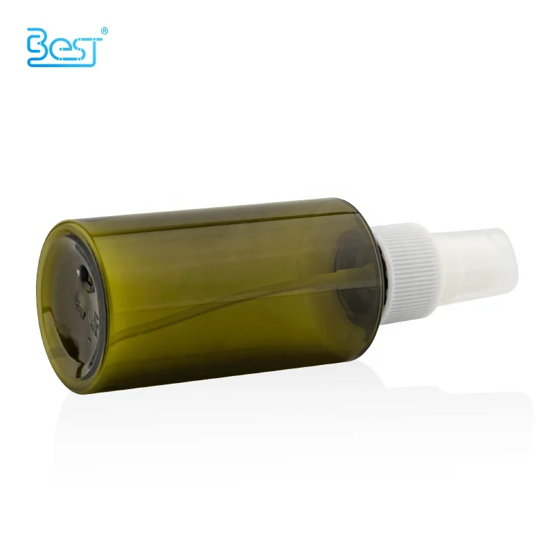 Wholesale Slant Shoulder Empty Container 100ml Dark Green PET Packaging Plastic Bottle for Sterilization Mist Sprayer