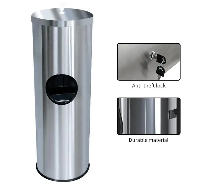 Hospital Gym Station Office Stainless Steel Floor Stand Disposal Wet Wipes Dispenser Holder With Waste Bin