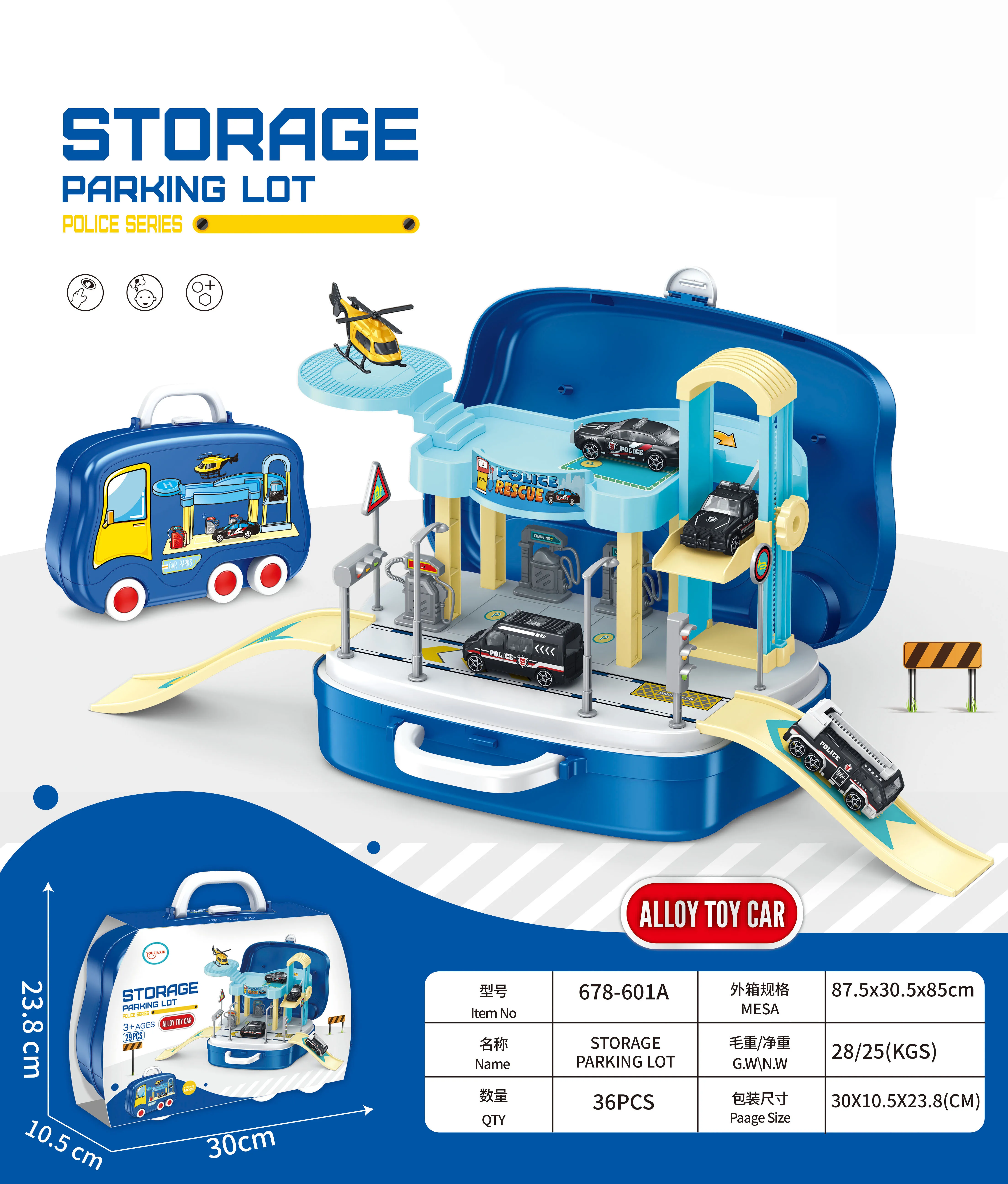 XINYU Parking Lot Track Set Police Fire Fighting Engineering Racing Alloy Metal Cars Slot Toys