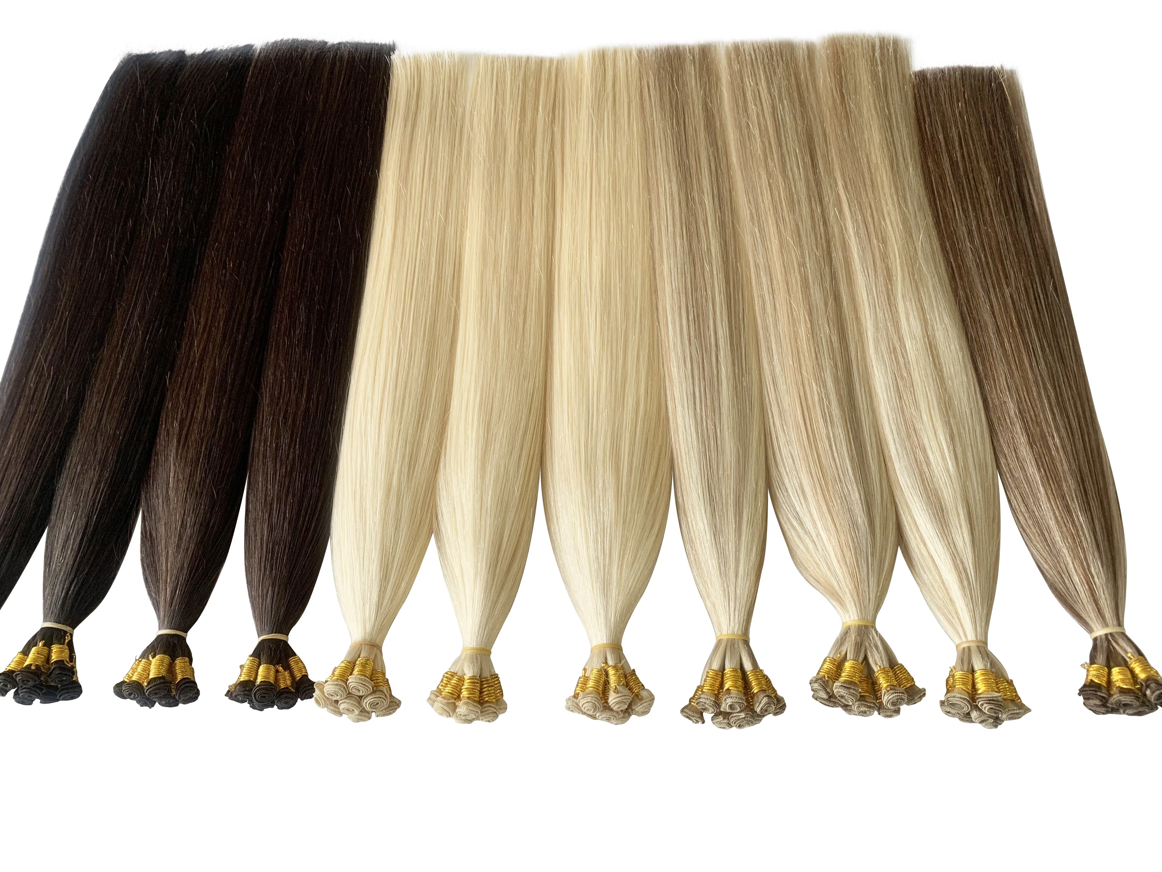 Top quality Cuticle aligned European remy hair hand tied weft hair extensions slavic hair