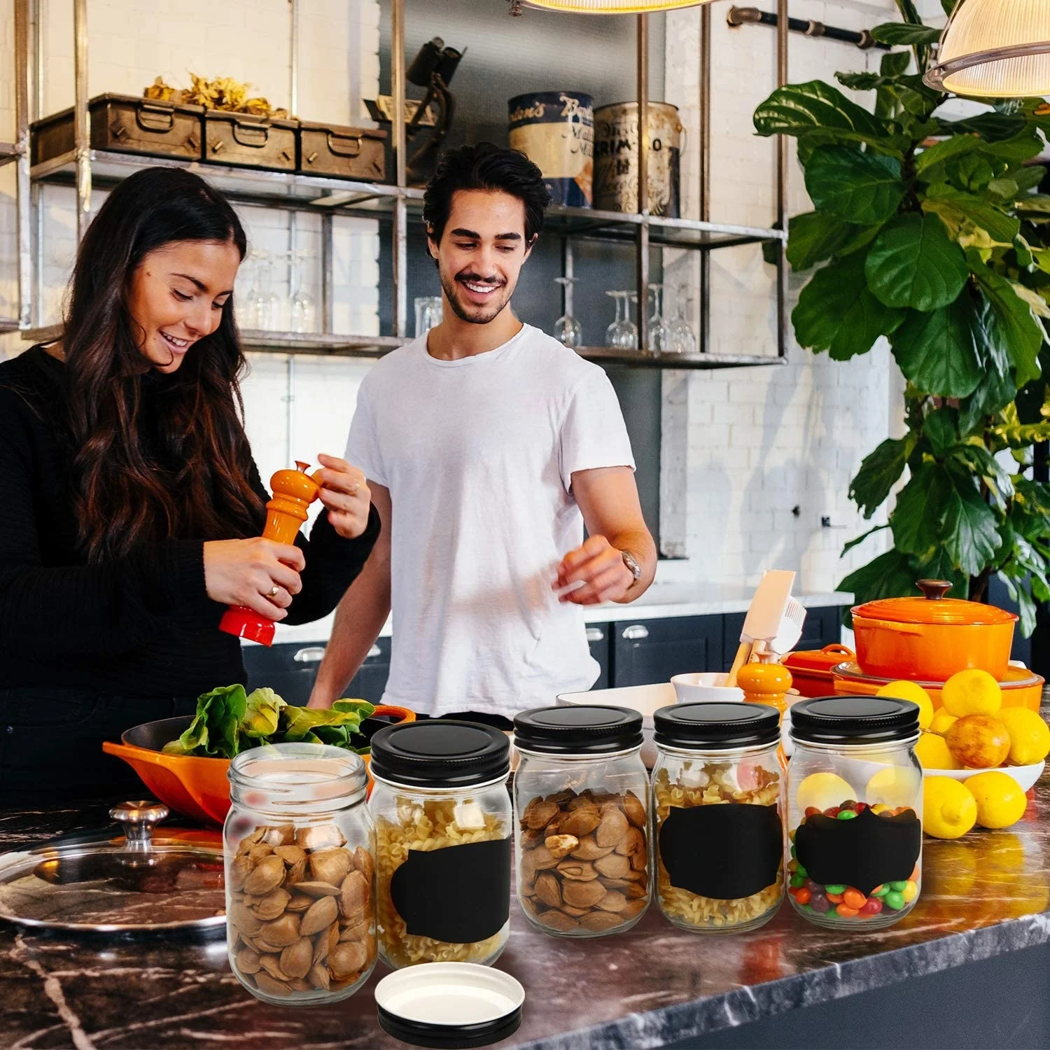 Glass Jars With Lids 12 oz,Canning Jars For Pickles And Kitchen Storage,Wide Mouth Spice Jars With Black Lids For Hon