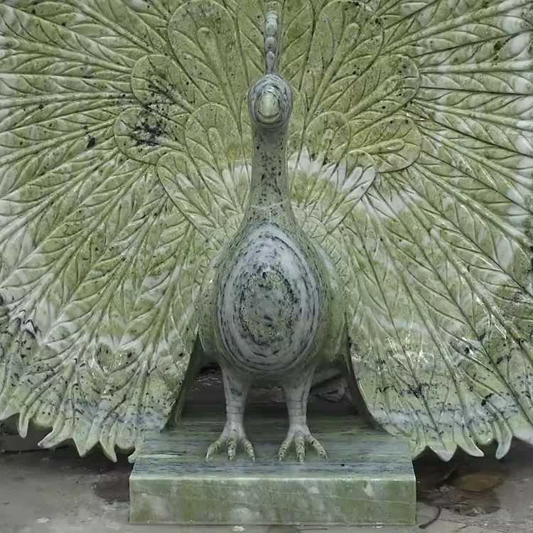 Wholesale retail Garden Decoration Animal sculpture Hand carved exquisite marble peacock statue
