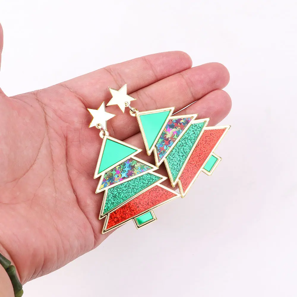 Ins Cute girly Jewelry Christmas glitter Star Moon Romantic pink purple colorful Mirror Christmas Tree earrings Gifts