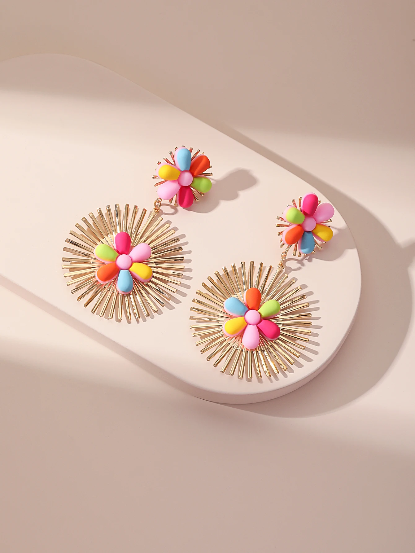 New Arrival Colorful Flower Original Design Gold Drop Earrings For Women Festival