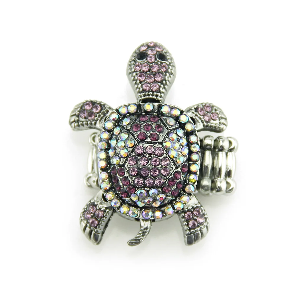 Wholesale Retro Adjustable Zinc Alloy Colorful  Animal Tortoise Crystal Rhinestone Elastic Ring
