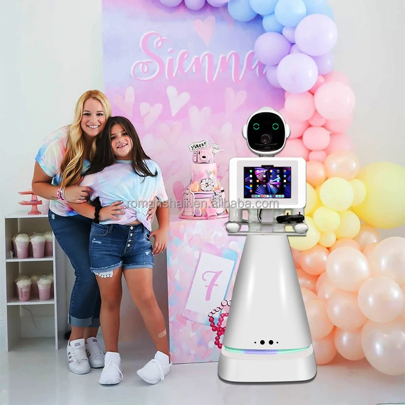 2024 automatic controllable photo booth rover robot photo robot wireless automatic rotating selfie robot flight case for party
