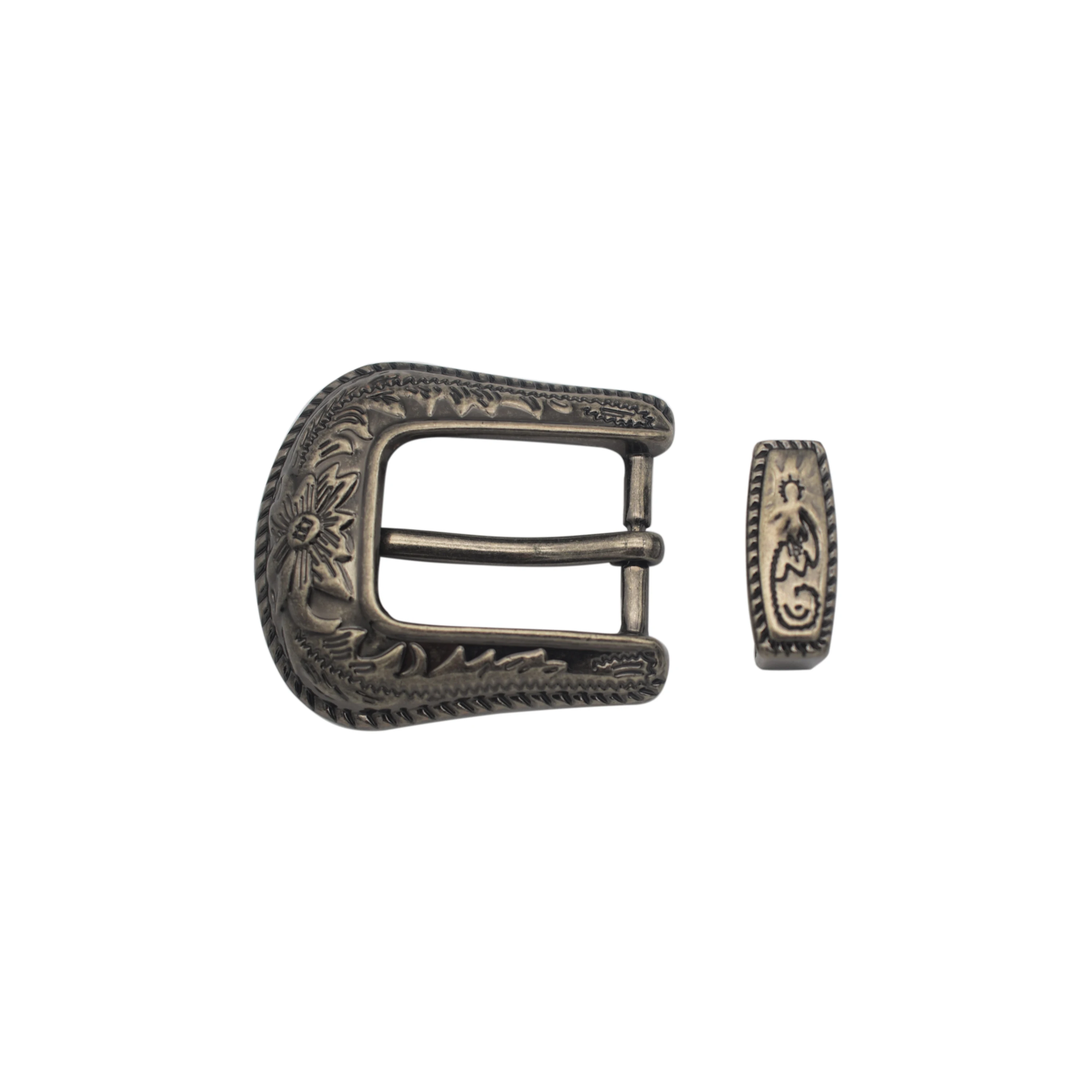 1 Inch Custom Vintage Flower Embossed Single Prong Buckle Set Men Belt Buckle