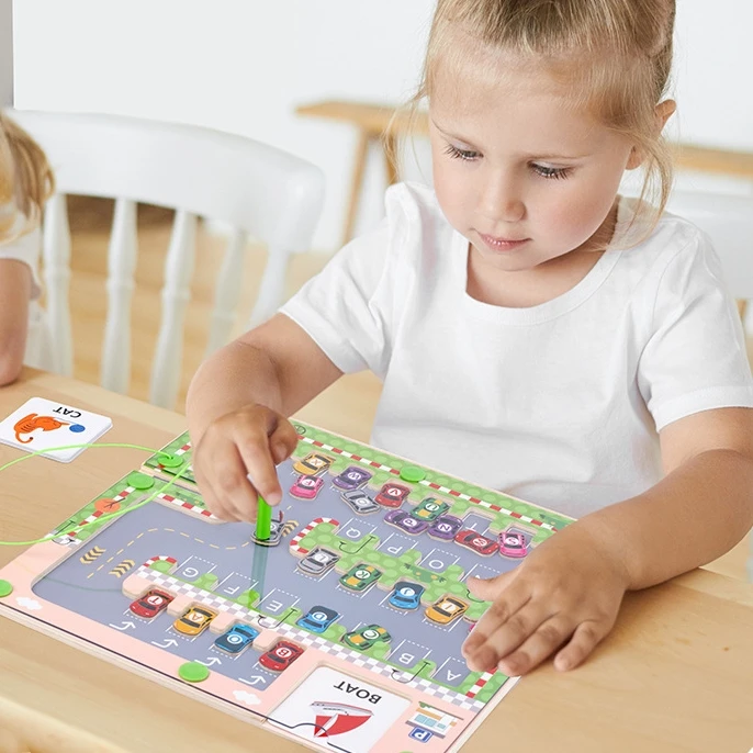 Educational spelling words alphabet board enlightenment logical thinking multifunctional magnetic letters car maze