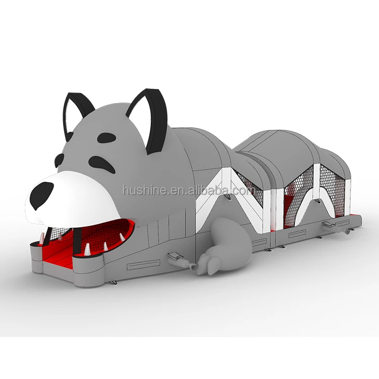 Commercial inflatable bouncy castle bouncer Kids fun run game challenge race combo slide Husky dog Inflatable Obstacle Course