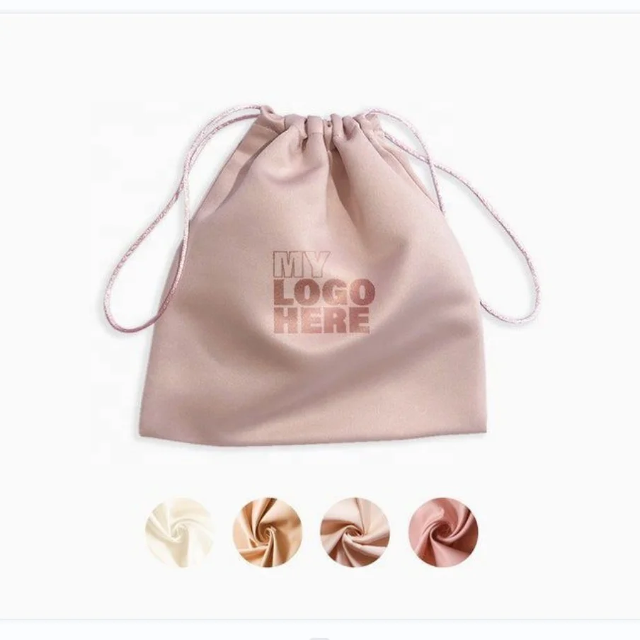 High quality Wholesale Custom Logo Printed Silk Satin Pouch Drawstring Bag Gift Packaging Bags Soft Satin Bag
