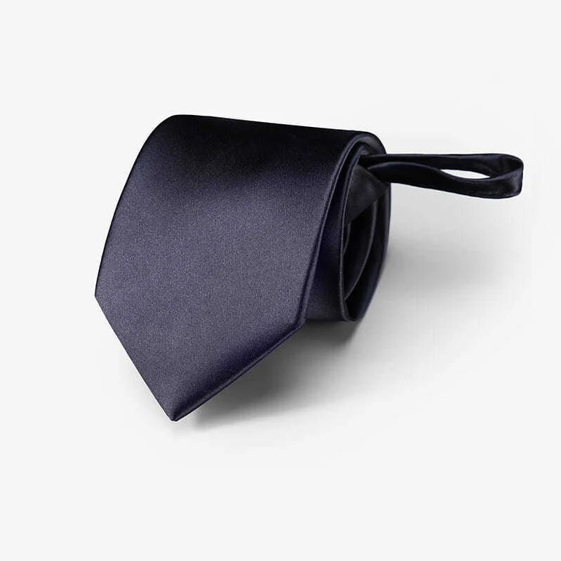 High Quality Jacquard Luxury Men Tie Black Poly Silk Neckties Custom  Personalized Zipper Ties for Men Set