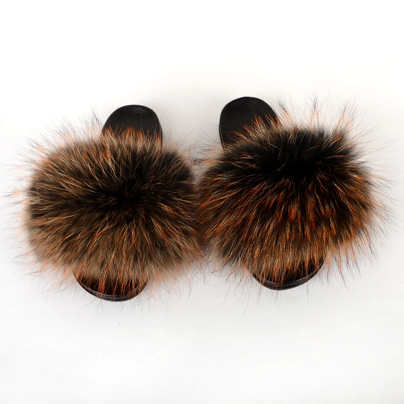 
Cheap Price Mink Fur Brown Color Soft Fox Fur Women Girl Winter Fur Sliders Slippers For Women 