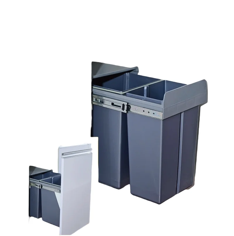 Pull Out Built In Recycling Waste Kitchen Sustainable Rectangular Plastic Cabinet Bucket Damping Buffer Garbage Trash Bin