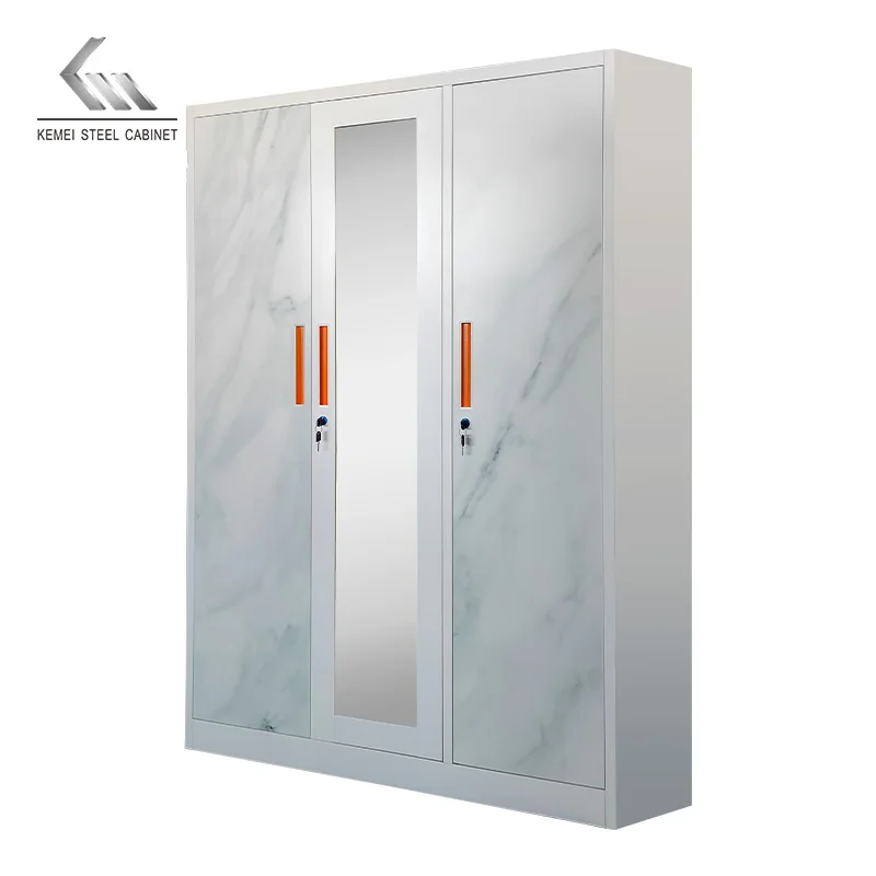 New Factory Wholesa Kd Colorful Designer Iron Almirah Storage 3 Door Clothes Steel Wardrobe