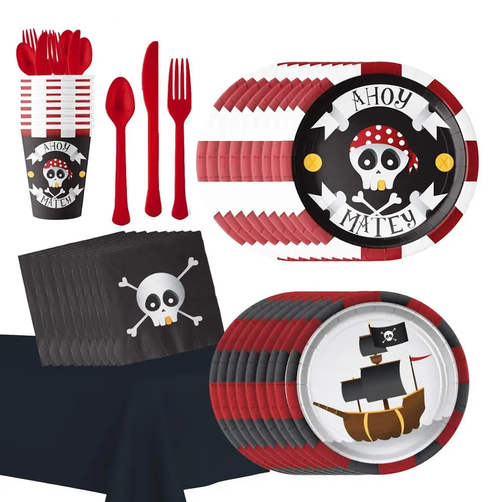 PARTYCOOL Kids Birthday Party Supplies pirate tableware set for pirate themed birthday party decor