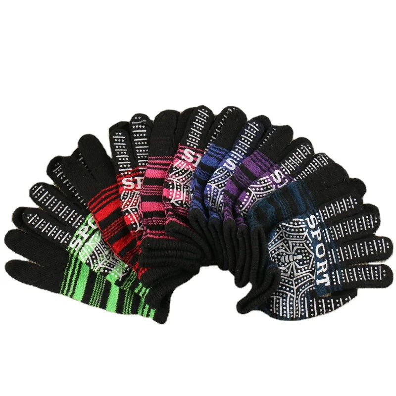 Hot autumn and winter acrylic knitted warm gloves Fashion spider print rubber striped gloves for big and small hands