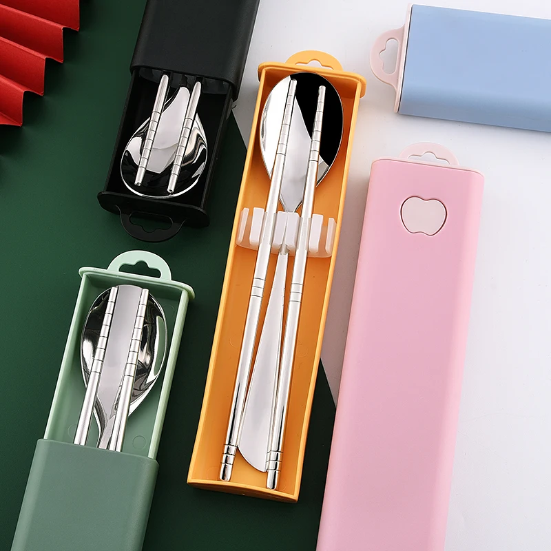 Портативный Нержавеющая сталь ложки с длинной ручкой вилки домашней посуды из 4-х предметов Сумка Набор Посуды