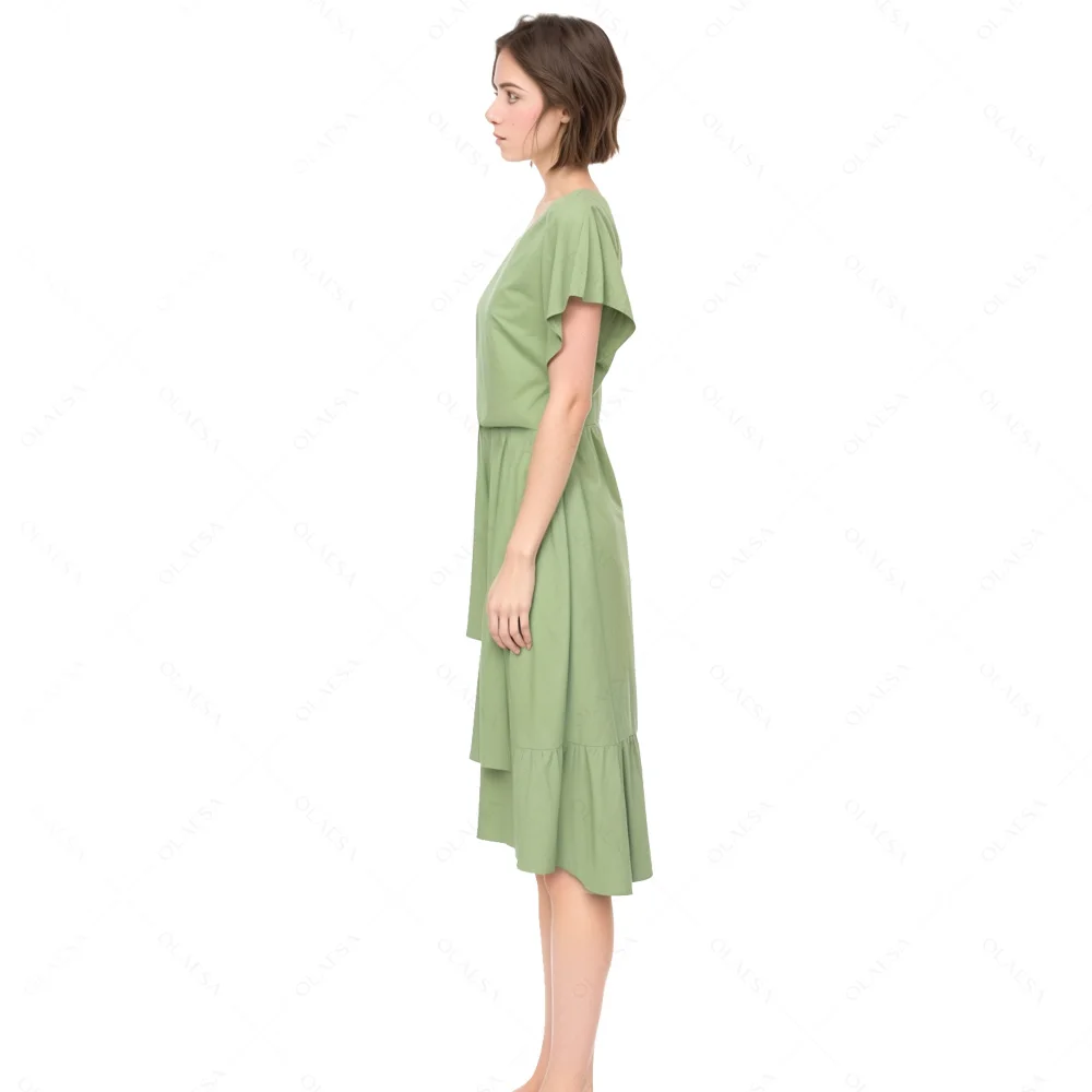 ODM Designer Mint Cap Sleeve Elegant Cotton Ruffles Formal Casual Dresses