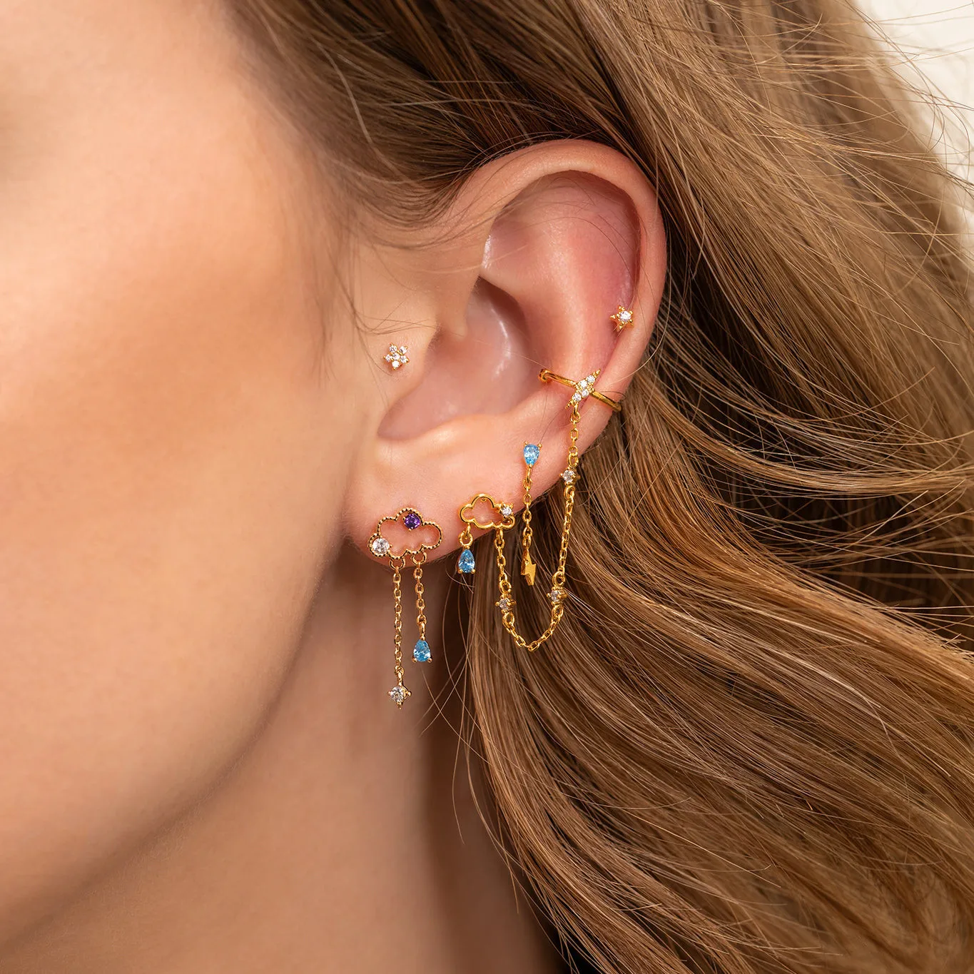 Western Fashion Cloud Long Tassel 18k Gold Plated Piercing Stud Earrings Gold Plated Jewelry Women