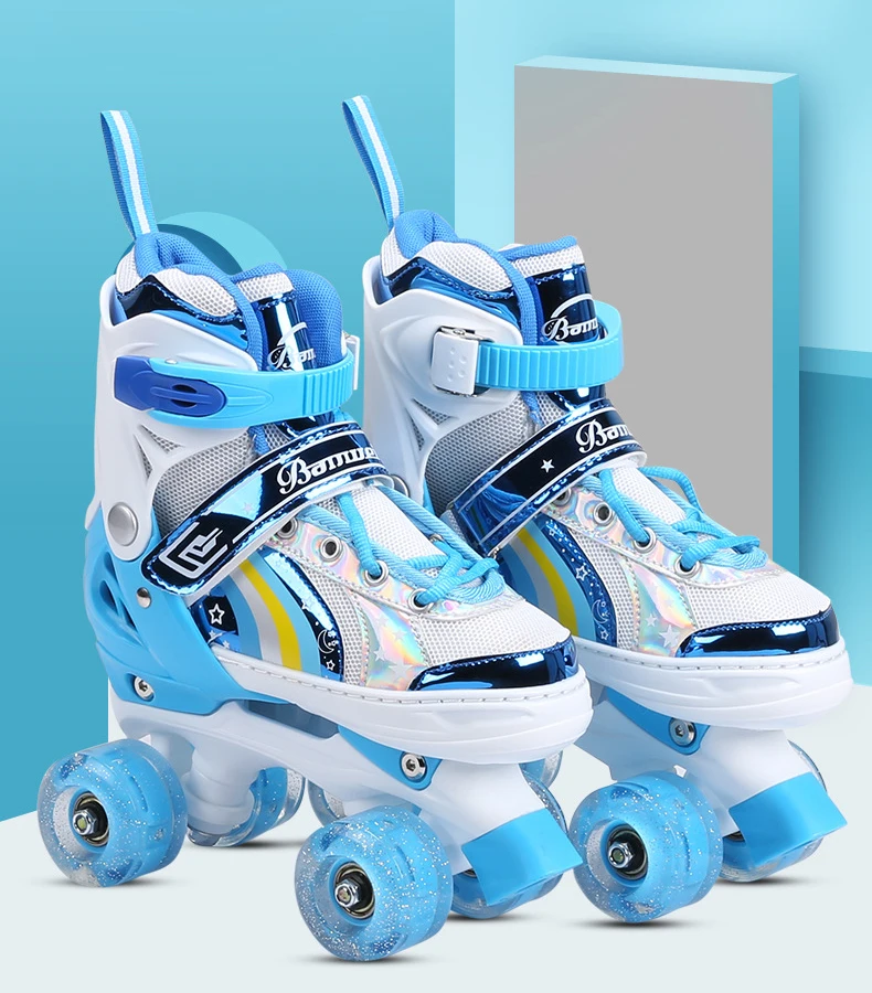 Best Gifts 4 size Adjustable Durable Rainbow LED Light up Roller Inline Skate Shoes for kids Girls Boys