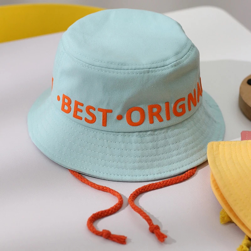 
Custom summer design embroidery rope kids fishing caps children bucket hat 