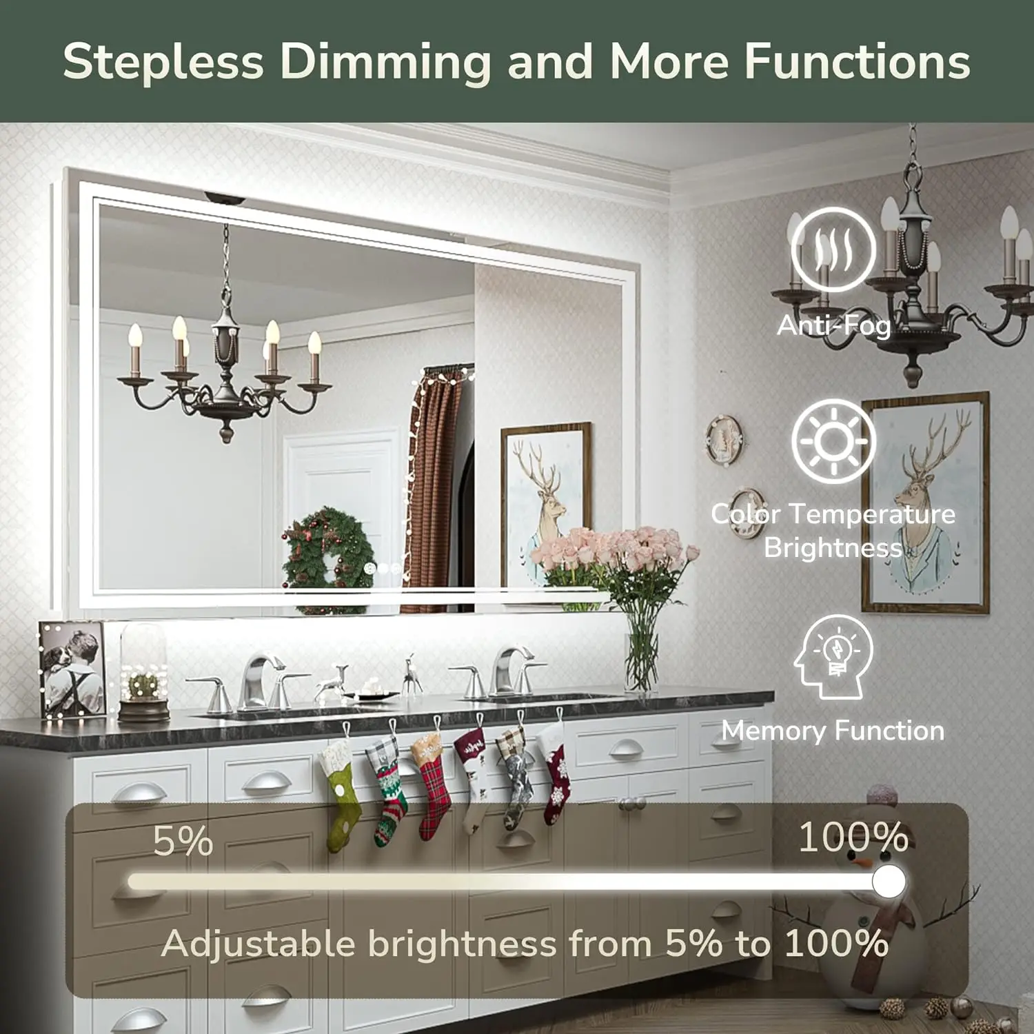 Factory smart mirror large size led bathroom mirror with lights anti-fog 3 colors makeup mirror