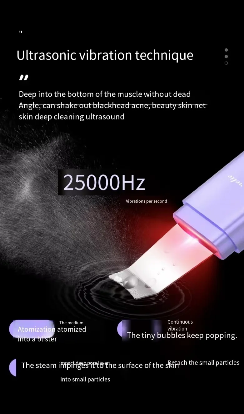 Facial Deep Cleaning Device Portable Ultrasonic Skin Scrubber Spatula Blackhead Remover Pore Cleaner Face Scraper Comedone