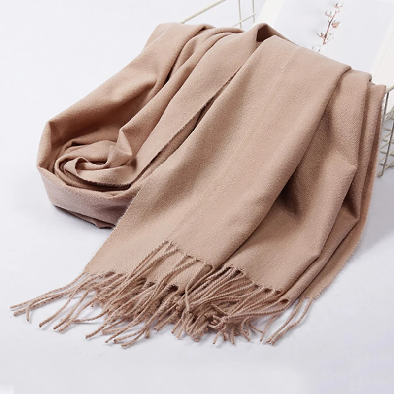 Custom logo 200*70cm Fashion Long Plain Color Shawl pashmina polyester Cashmere Winter Scarf Womens with tassel