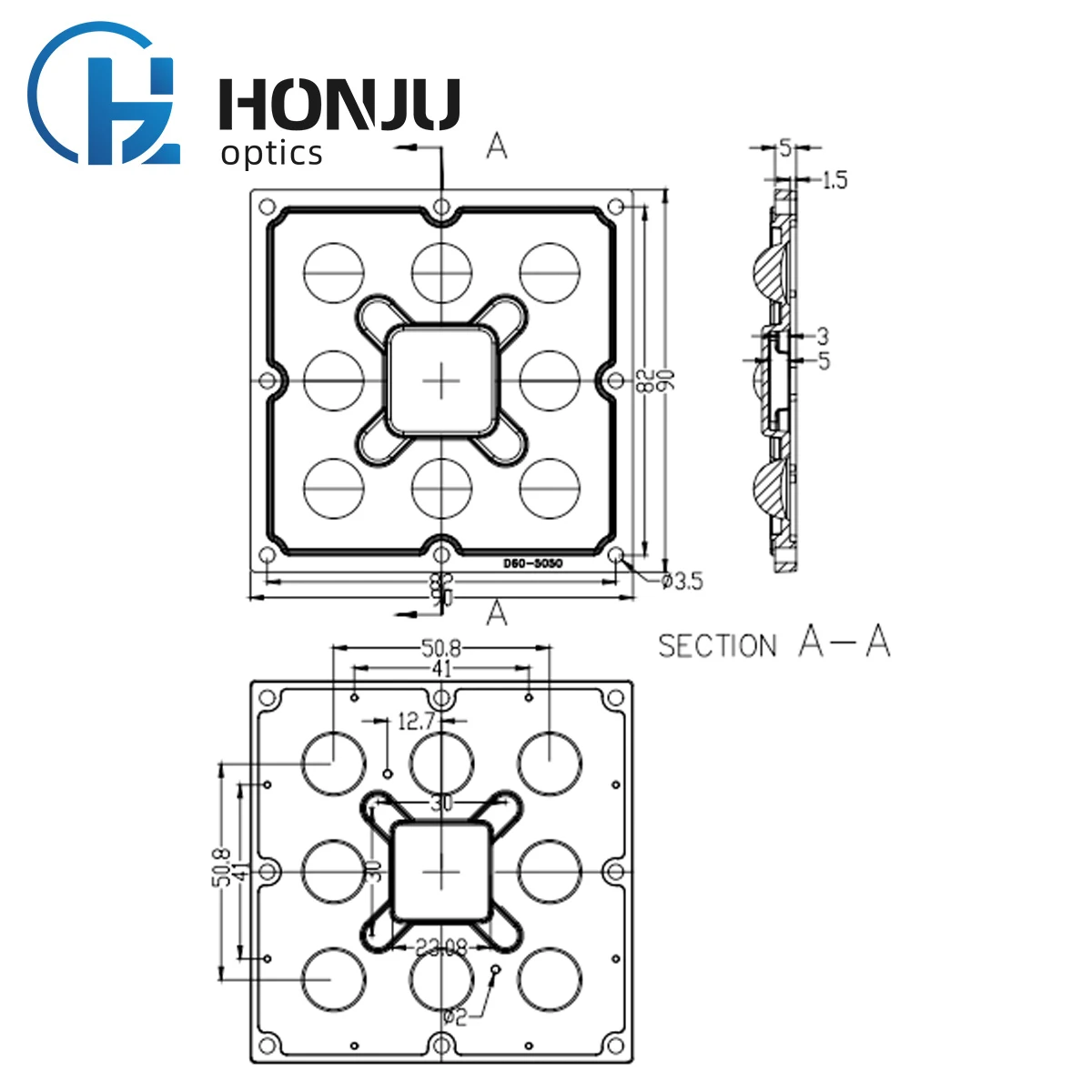 HONJU 60-градусный светодиодный уличный световой объектив с 8 бусинами для 5050 модуля объектива наружного пластикового светодиодного оптического света