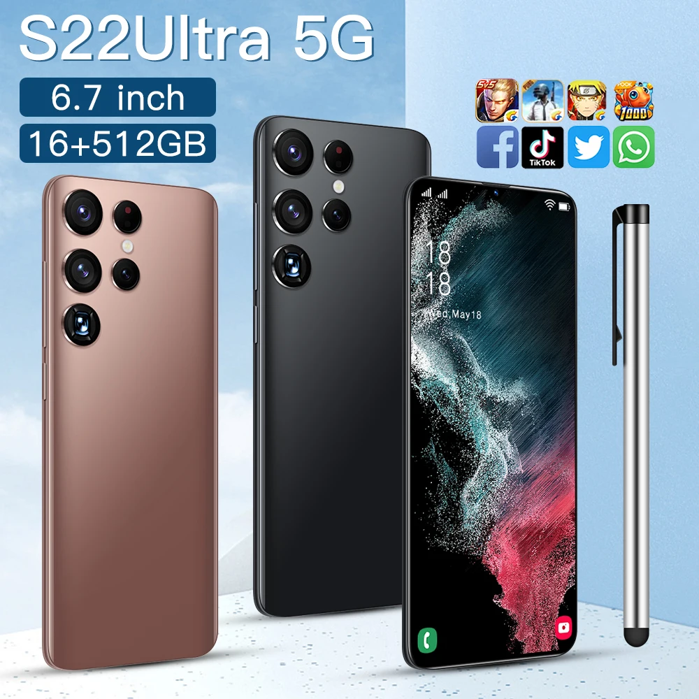 Factory Price Cheap 2022 New S22+Ultra 16+512GB 6800mAh Android smartphone with dual sim card
