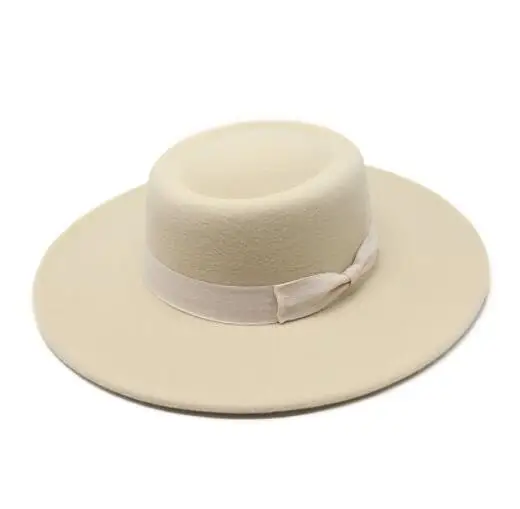Woolen Men Women Flat Top Fedora cap