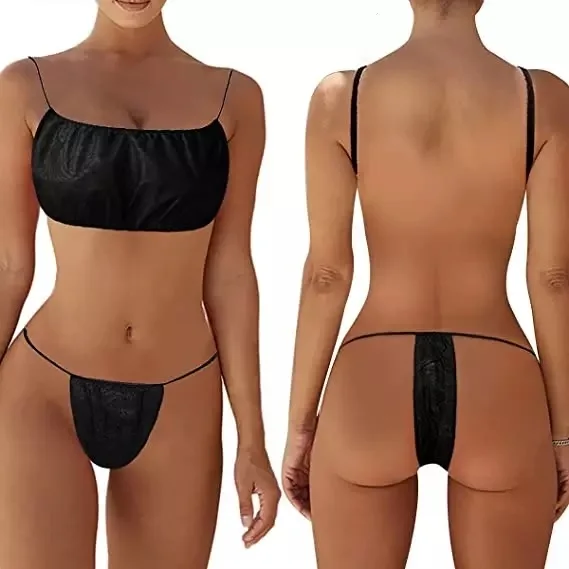 In stock 1000pcs sanitary blue black white disposable thongs and bra caps spa postpartum panties disposable underwear for spa