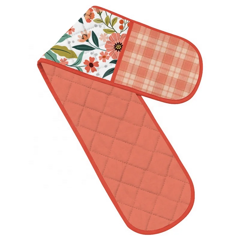 Personalized Custom Flower Pattern Printed Kitchen Chef Bib Apron Logo Cooking Design Oven Mitt Tea Towel Cotton Apron Sets