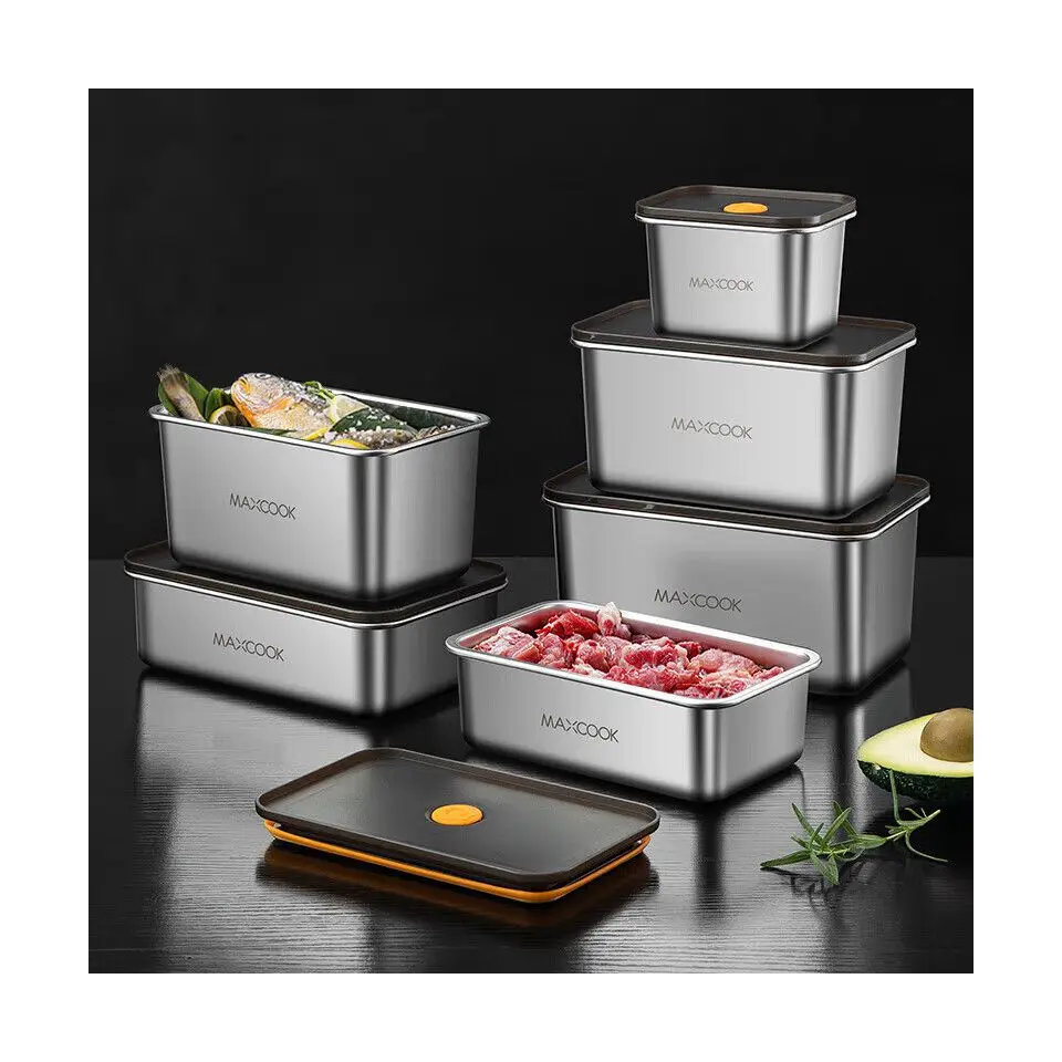 2024 Hot Selling New Design Stainless Steel Food Storage Container  304 Metal Lunch Box Fresh Keeping Box Containers For Kitchen