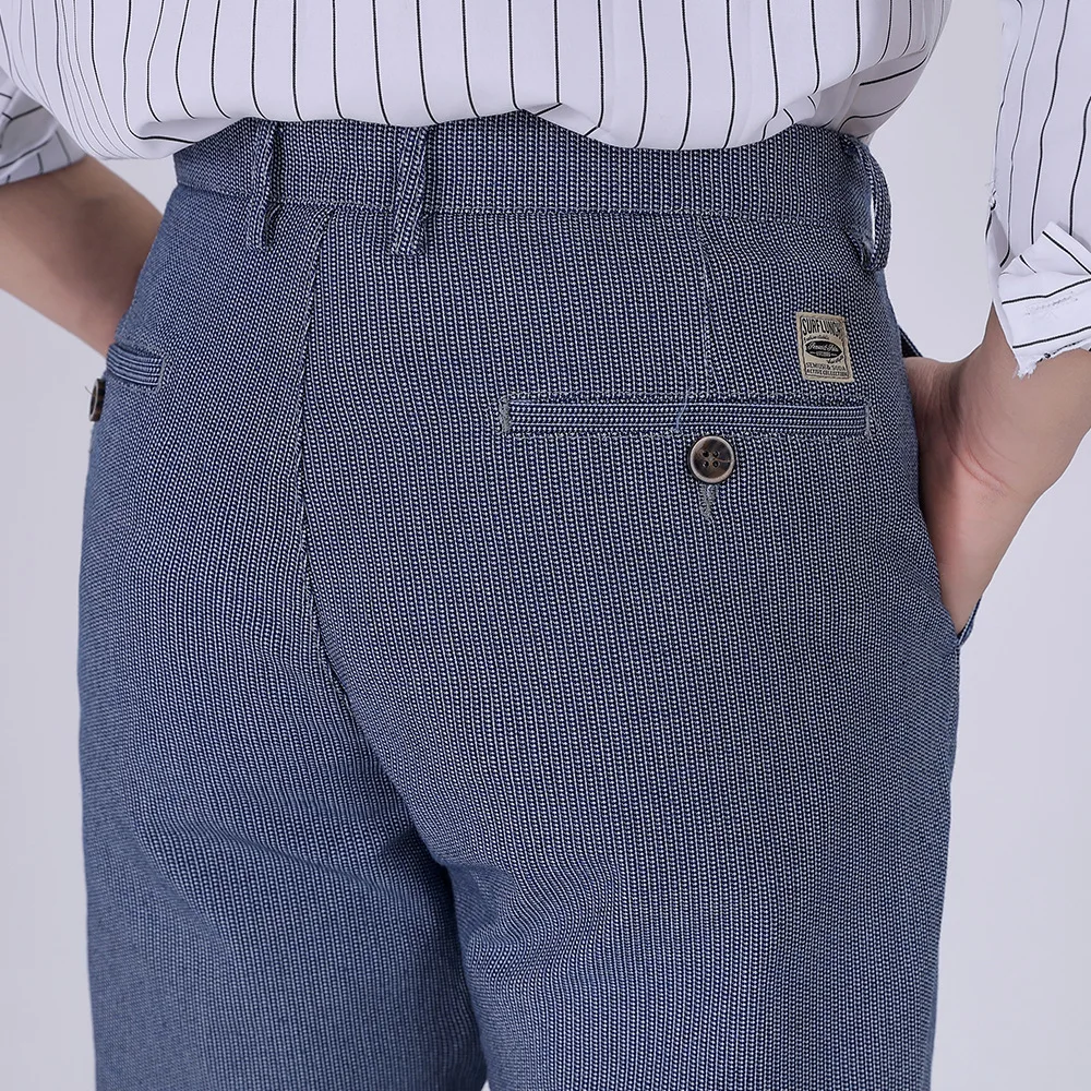 Мужские деловые повседневные брюки высокого класса 2024 весна Новое поступление свободные прямые синие в горошек завязка на талии кросс-бордюр