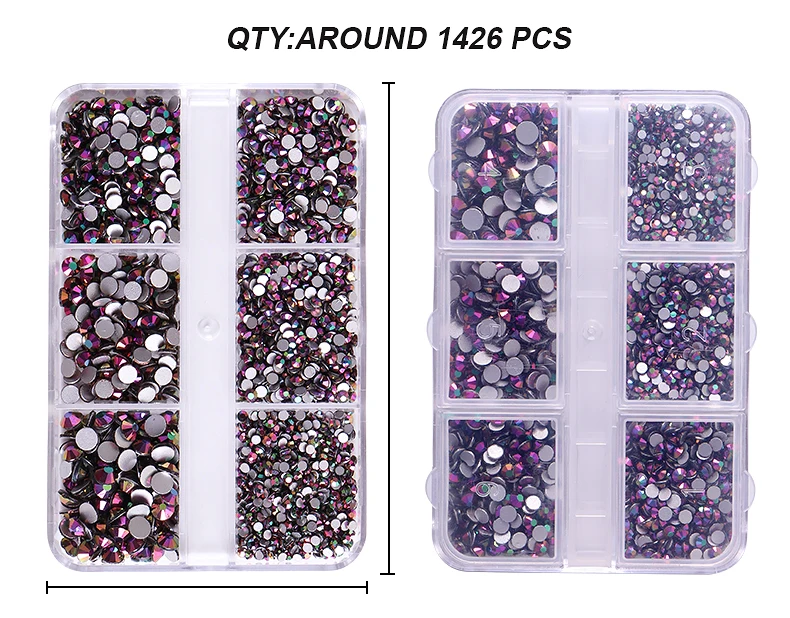 SZCT-029 1 Box 6 Cells Crystals Nail Art Rhinestone Rose Gold Silver Mixed Sizes DIY Nail Art 3d Decoration for Crafts Accessory