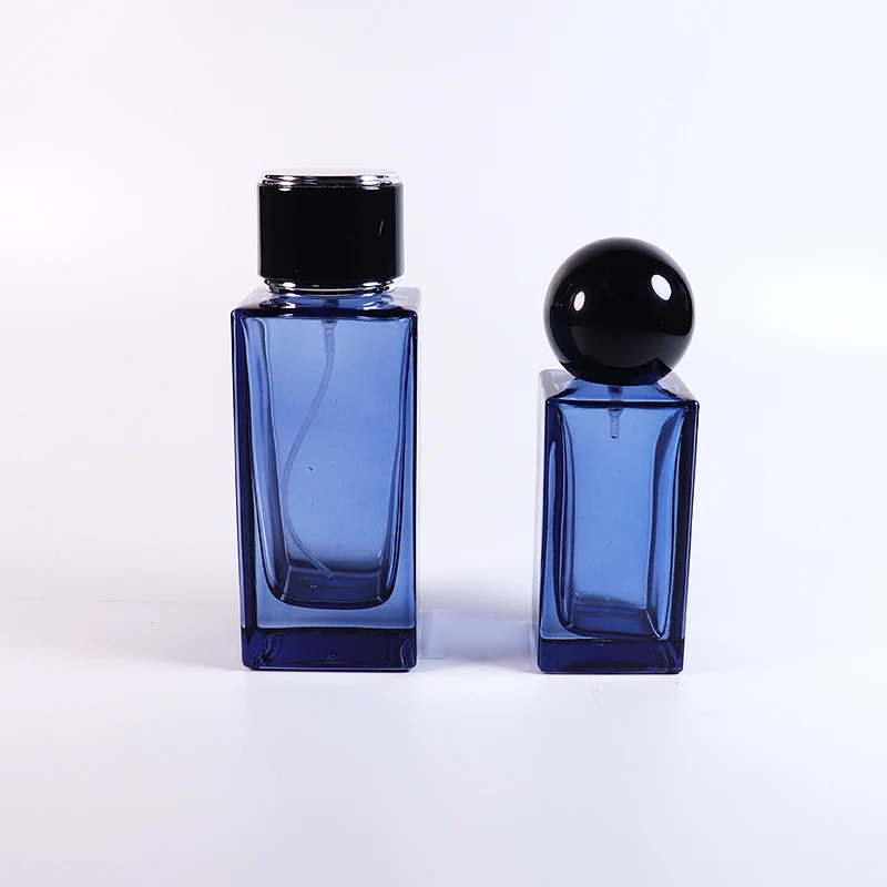 HUAYI Crimp Screw Pump Sprayer 50ml 100ml Empty Square Transparent Glass Perfume Bottle With Wooden Cap