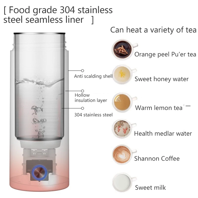 Travelling Heating Electric Thermoses  Coffee Tea Cup portable electric kettle stainless steel kettle travel kettle