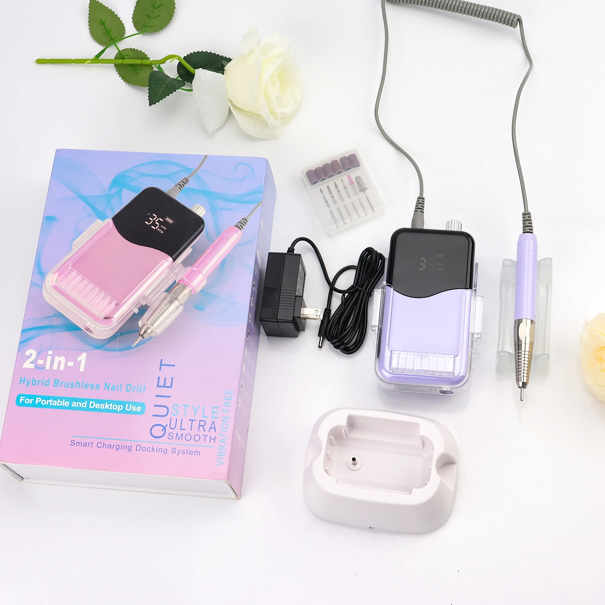 Exciting  News! 2021 Best Wireless 85W Brushless 35000 RPM Nail Drill Machine with Private Logo Customization Salon E-file