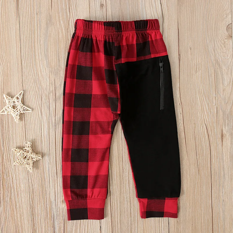 2020 Kids Boys Red Plaid Casual Bottom Zipper Pocket Pants Leggings Harem Pants Trousers Kids Spring Autumn Clothing