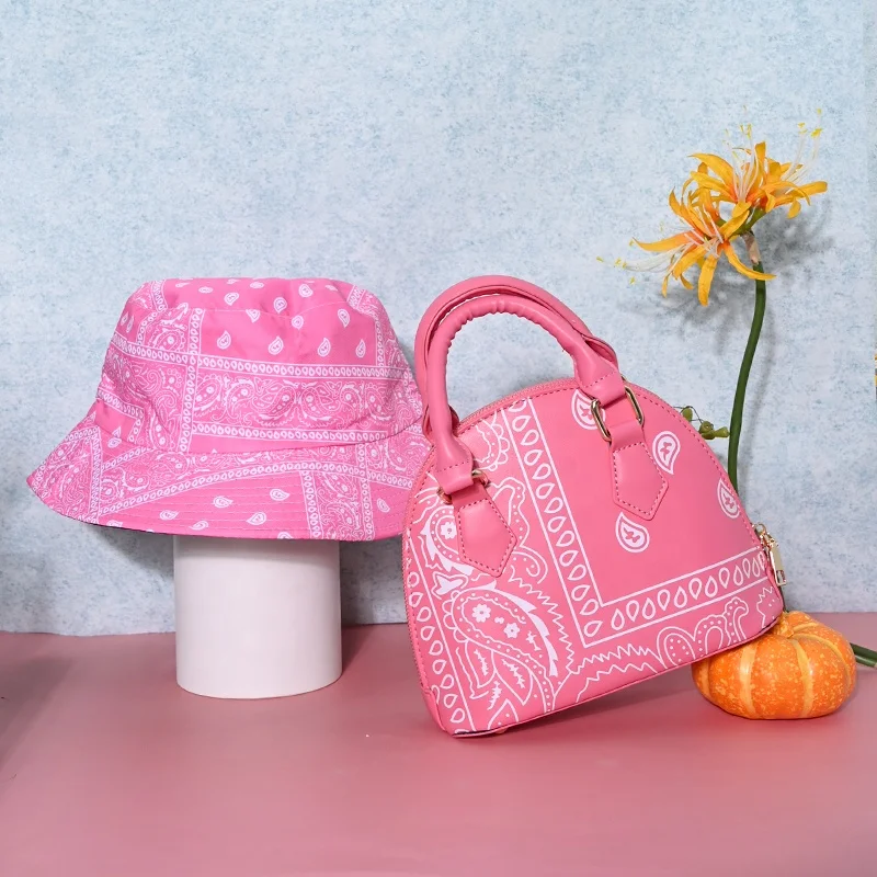 Wholesale Fashion Luxury Folk-custom Chinese Style Purse Crossbody Bag Bucket Ladies Single Shoulder Women Handbags and Hats Set