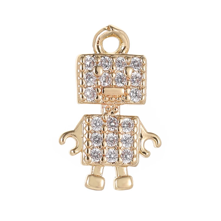 Christmas Gift Making Accessories Cute Cat Robot Frog Prince Shape Mini Gold Plated CZ Charms For Jewelry Making