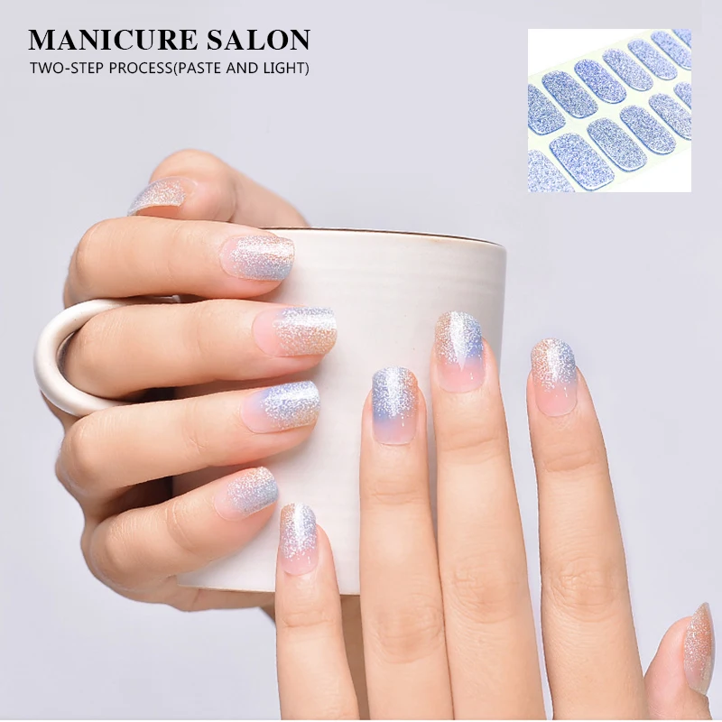 Korean Style New Gel Nail Sticker With Uv Lamp Gel Nail Wraps Gel Nail Stickers Semi Cured Unas