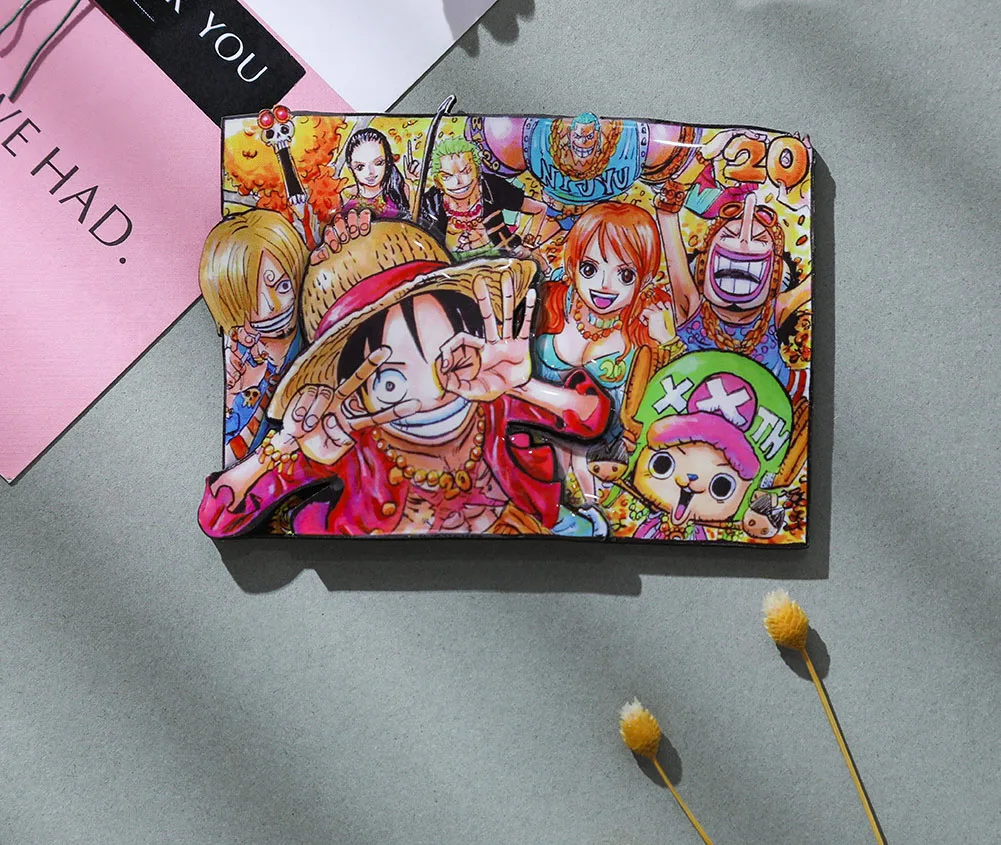 High Quality Fridge Magnets Creative Cartoon Wood 3D Piece Luffy Zoro Chopper Sanji 3D Anime Fridge Magnet for Xmas Gift