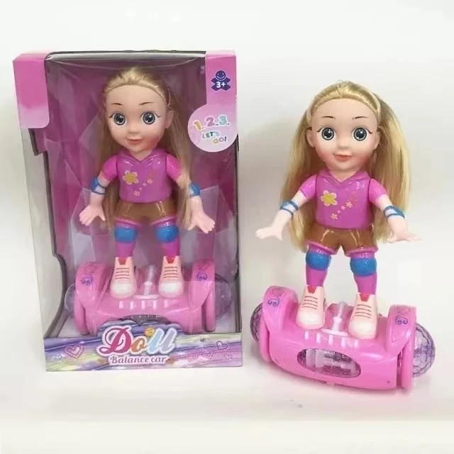 Hot Selling B/O Balance Doll Fashion Lovely Battery Operated Balance Car Doll Toy With Music And Light
